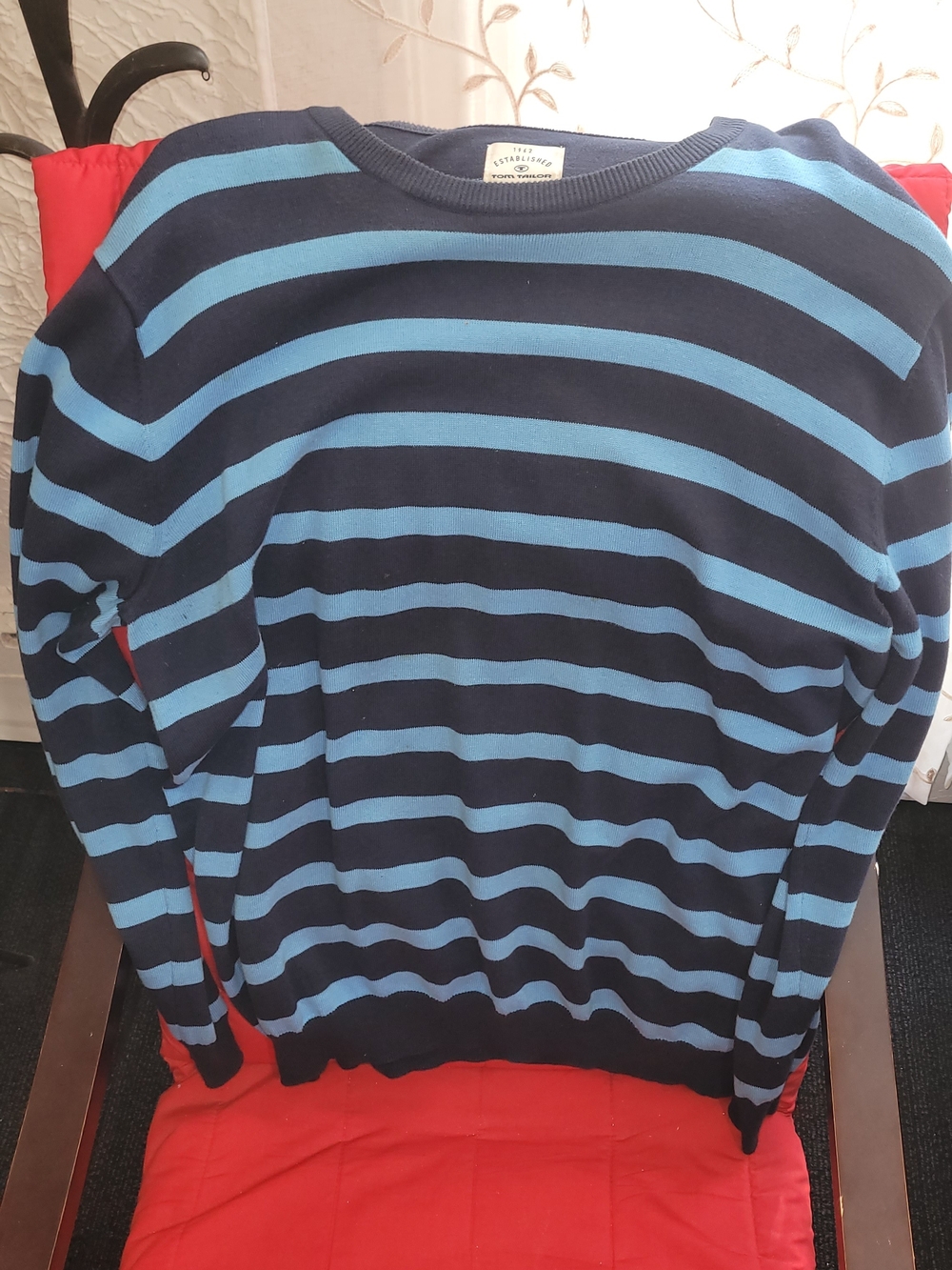 Striped Crewneck Sweater in Navy and Light Blue